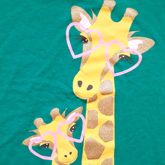 Cat & Jack Girls Graphic Tee with Two Giraffe Heart Glasses-  XL (14/16) Green - Picture 2 of 8